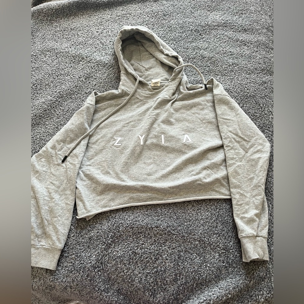 ZYIA Gray Raw Edge Crop Hoodie